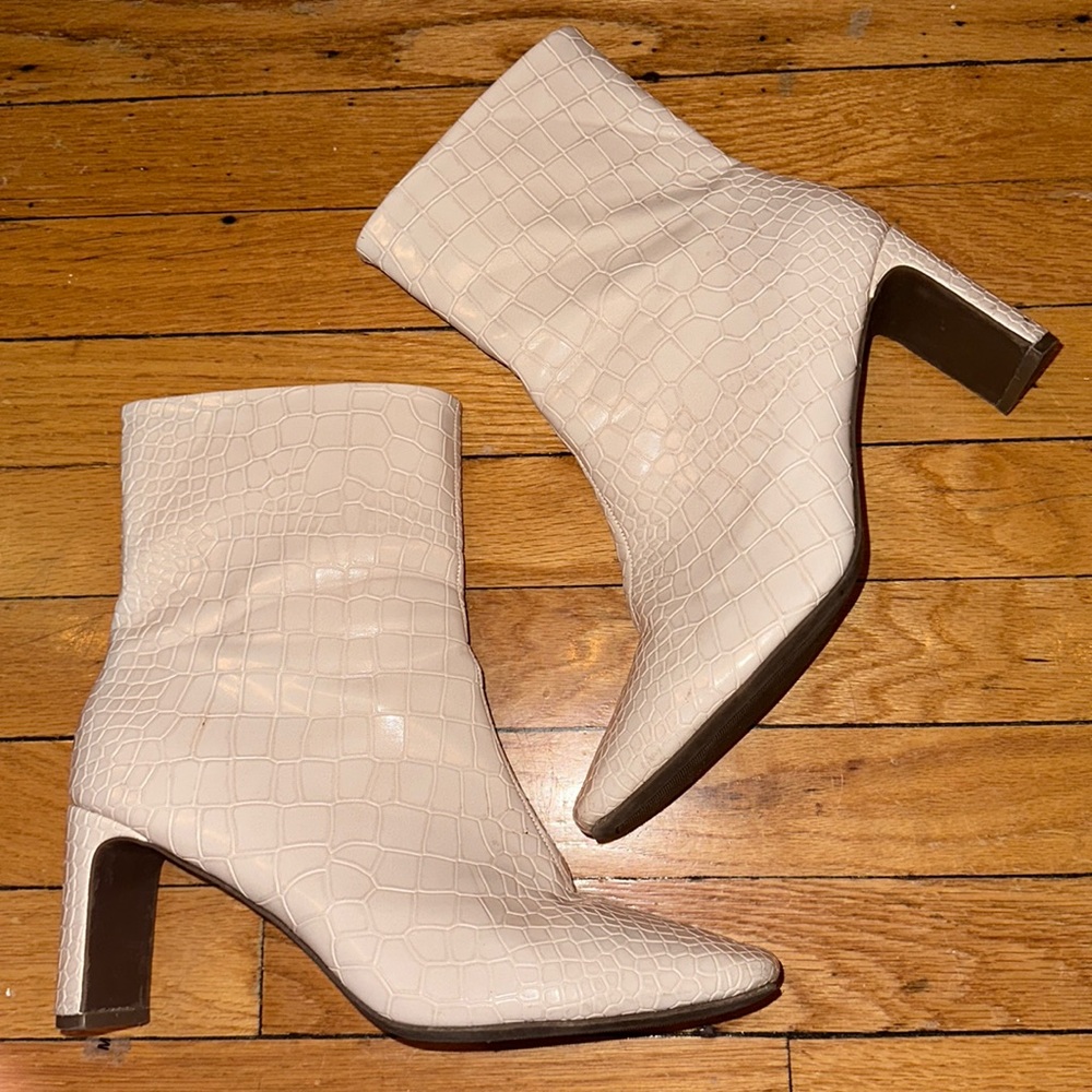 White Snakeskin booties